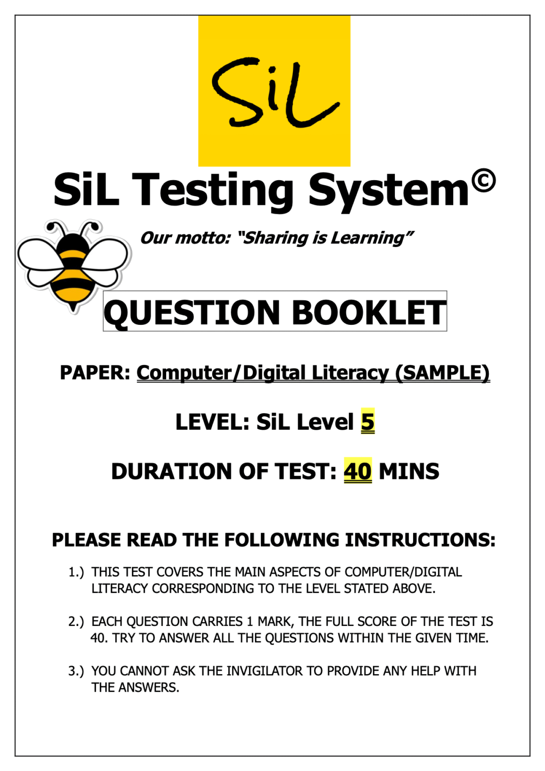 SiL Testing System - Computer/Digital Literacy Sample Papers, Answer ...