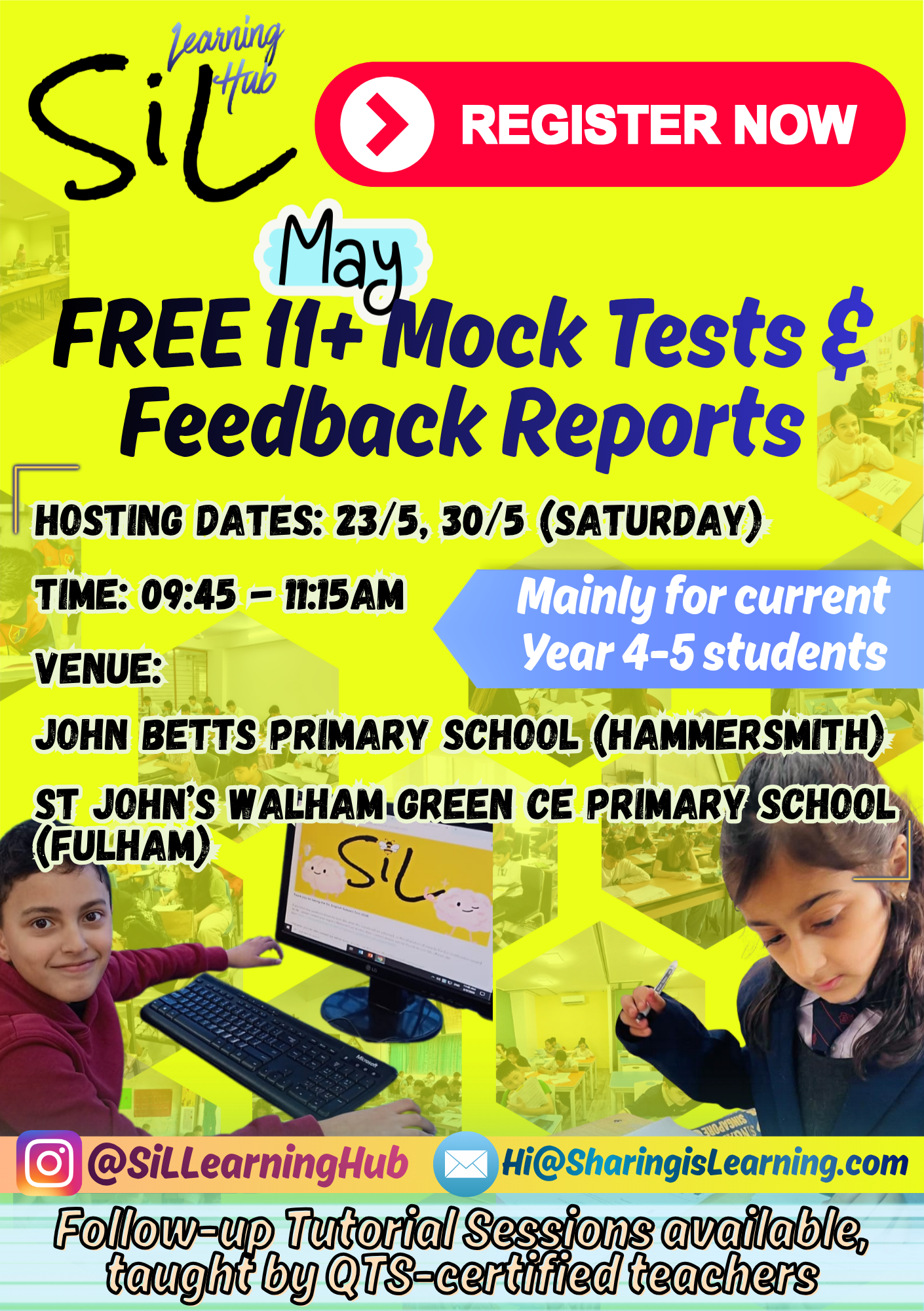 SiL Learning Hub (Posters - to Print) - FREE 11+ Mock Test Promotional Flyer - for Learning Hub Website - May Hosting