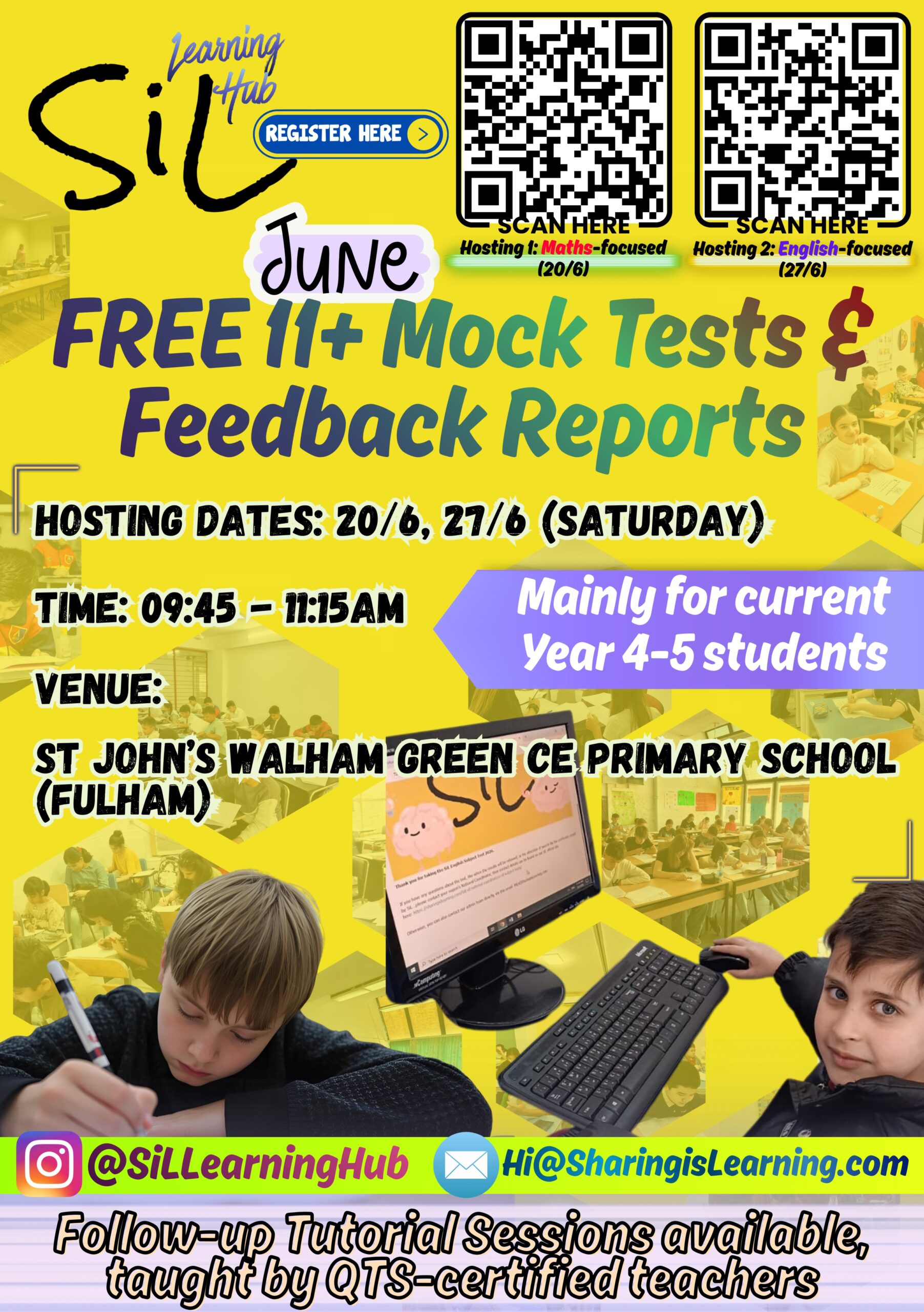 SiL Learning Hub (Posters - to Print) - FREE 11+ Mock Test Promotional Flyer - for Learning Hub Website - June Hosting
